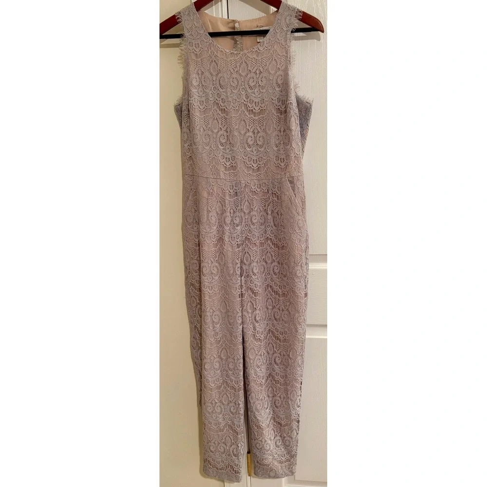 LC Lauren Conrad Runway Lace Jumpsuit Periwinkle Blue Open Back Wedding Guest 8‎